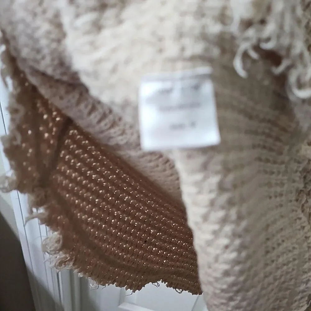 Elan Cold Shoulder Distressed Waffle Knit Sweater in Cream Size S